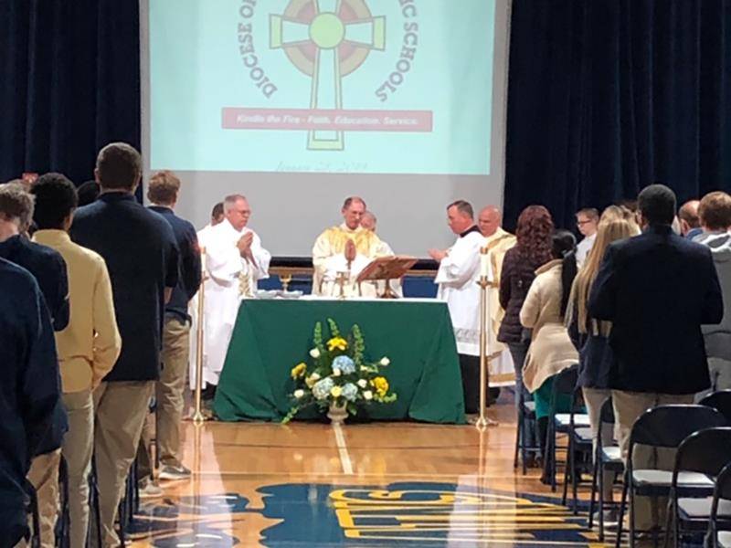 Bishop Peter Jugis celebrated Mass Jan. 28 for Bishop McGuinness High School in Kernersville. (Photo by Katie Williams, Catholic News Herald)
