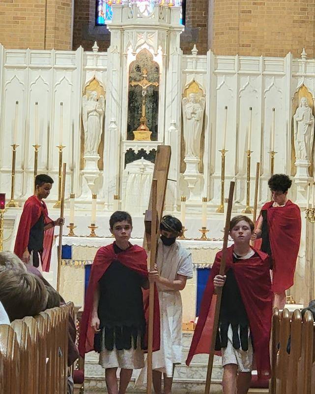 Our Lady of Grace School seventh grade students presented the Living Stations of the Cross for the school and parish community. (Photo via Facebook)
